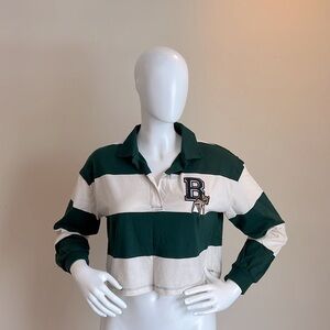 Women's Disney Bambi Long Sleeve Striped Graphic Polo T-Shirt - Ivory